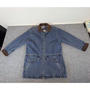 Vintage St. Johns Bay Denim Barn Chore Coat Corduroy Collar Plaid Lined Sz Small